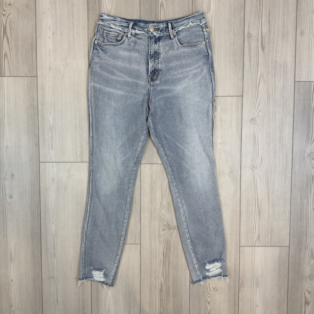 GOOD AMERICAN Good Curve Skinny Crop Jeans, Size 12/31 Distressed